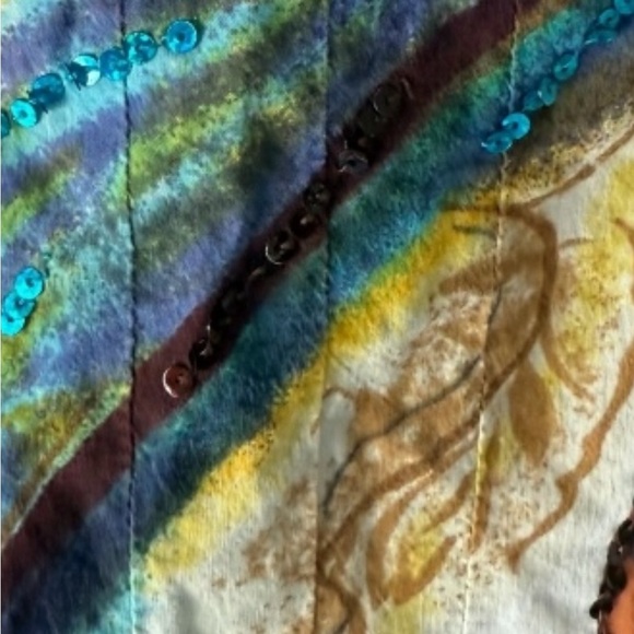 Life Style Split Neck Tunic Top Blouse Multicolor Tropical Leaf Print Size 1X - Picture 9 of 10